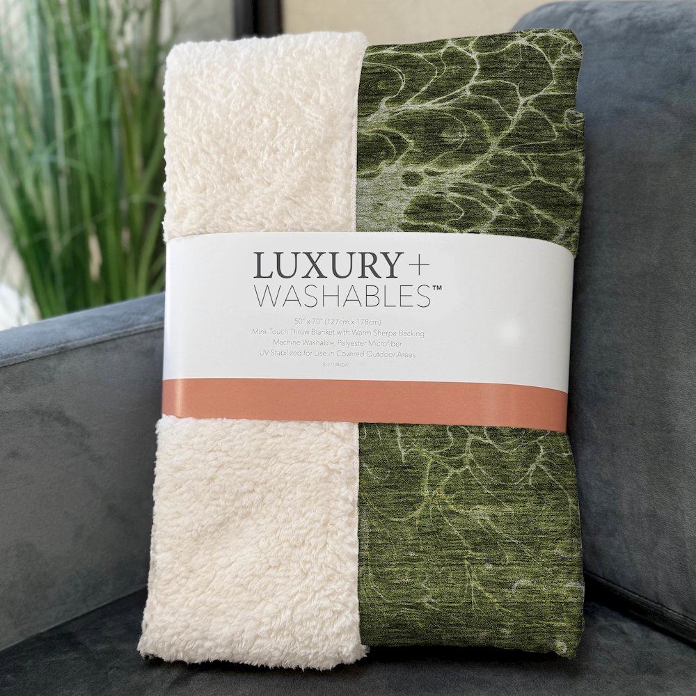Premium Machine Washable ASB652 Olive 50" x 70" Sherpa Throw Blanket. Picture 3