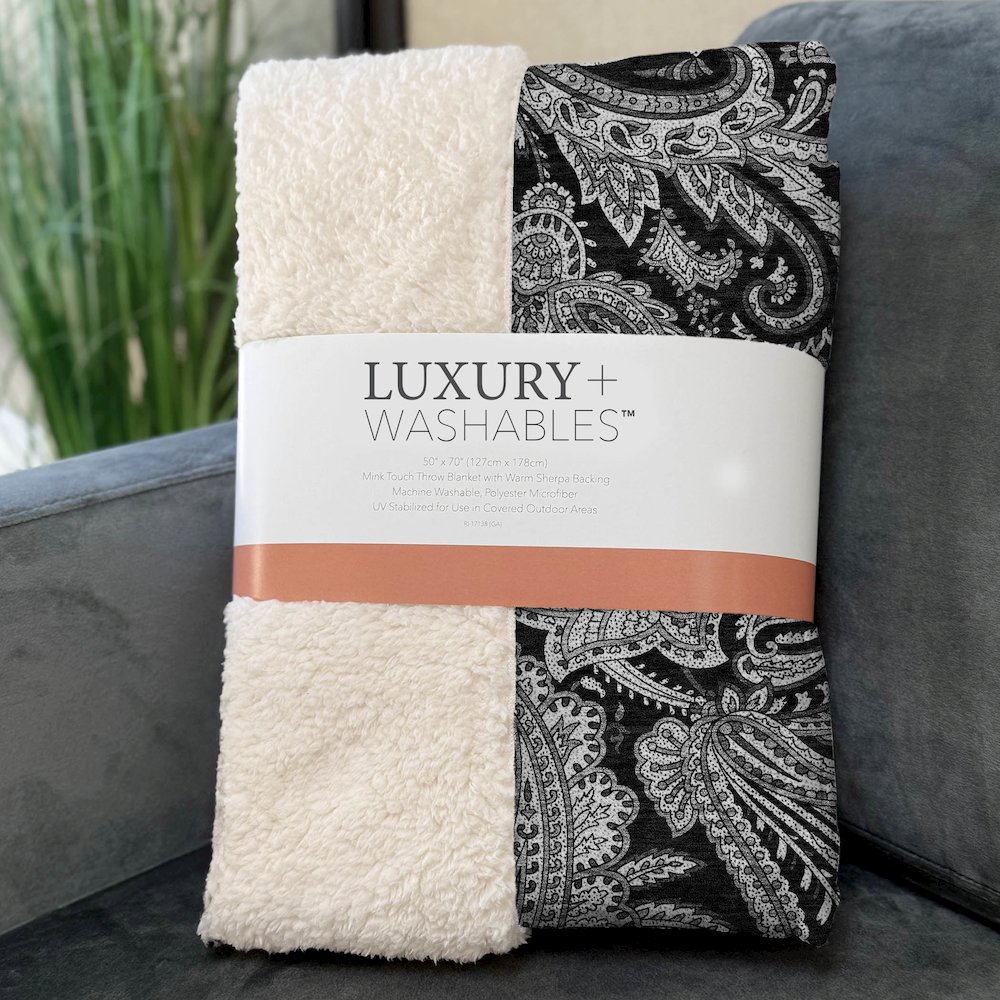 Premium Machine Washable ASB654 Black 50" x 70" Sherpa Throw Blanket. Picture 3