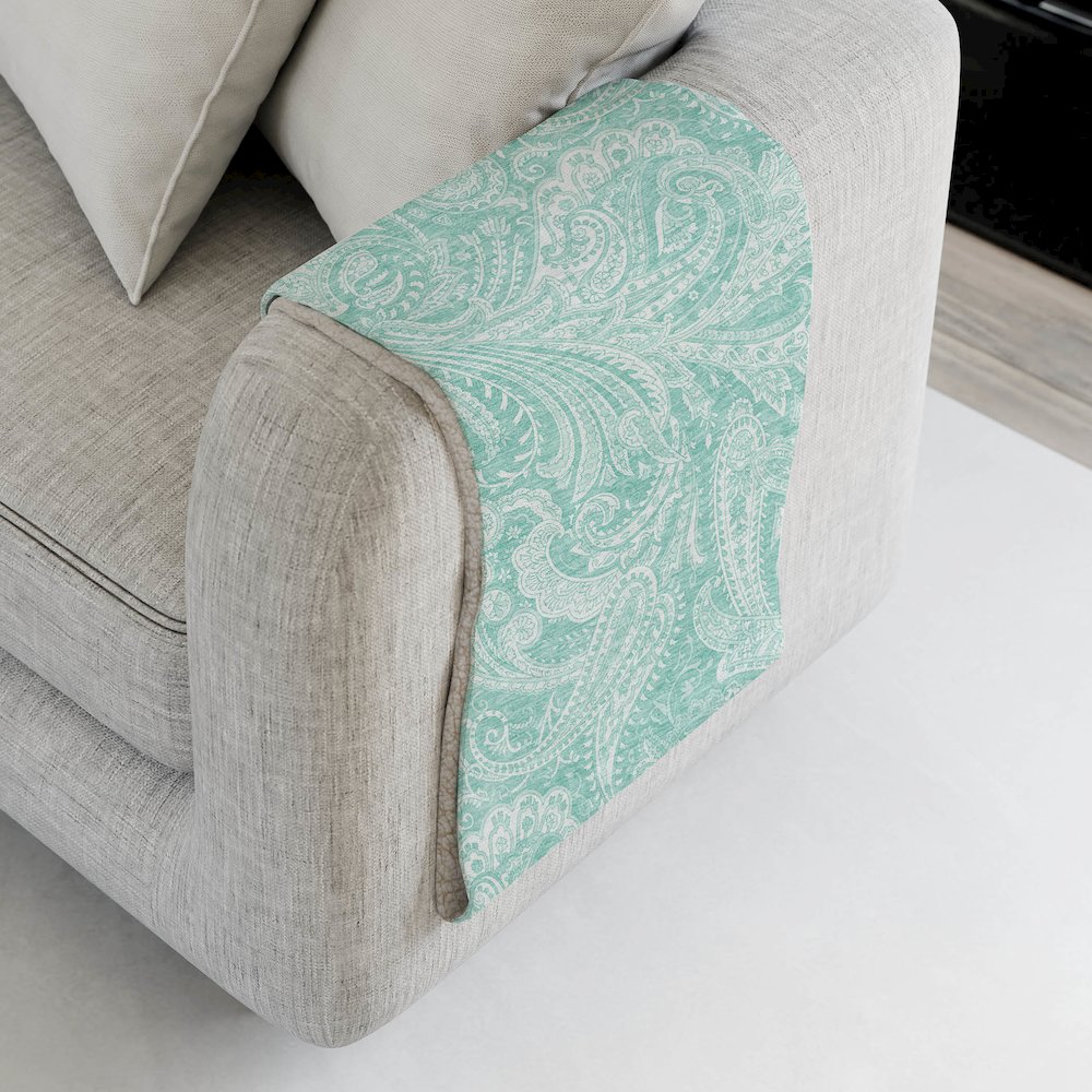 Premium Machine Washable ASB654 Teal 50" x 70" Sherpa Throw Blanket. Picture 4
