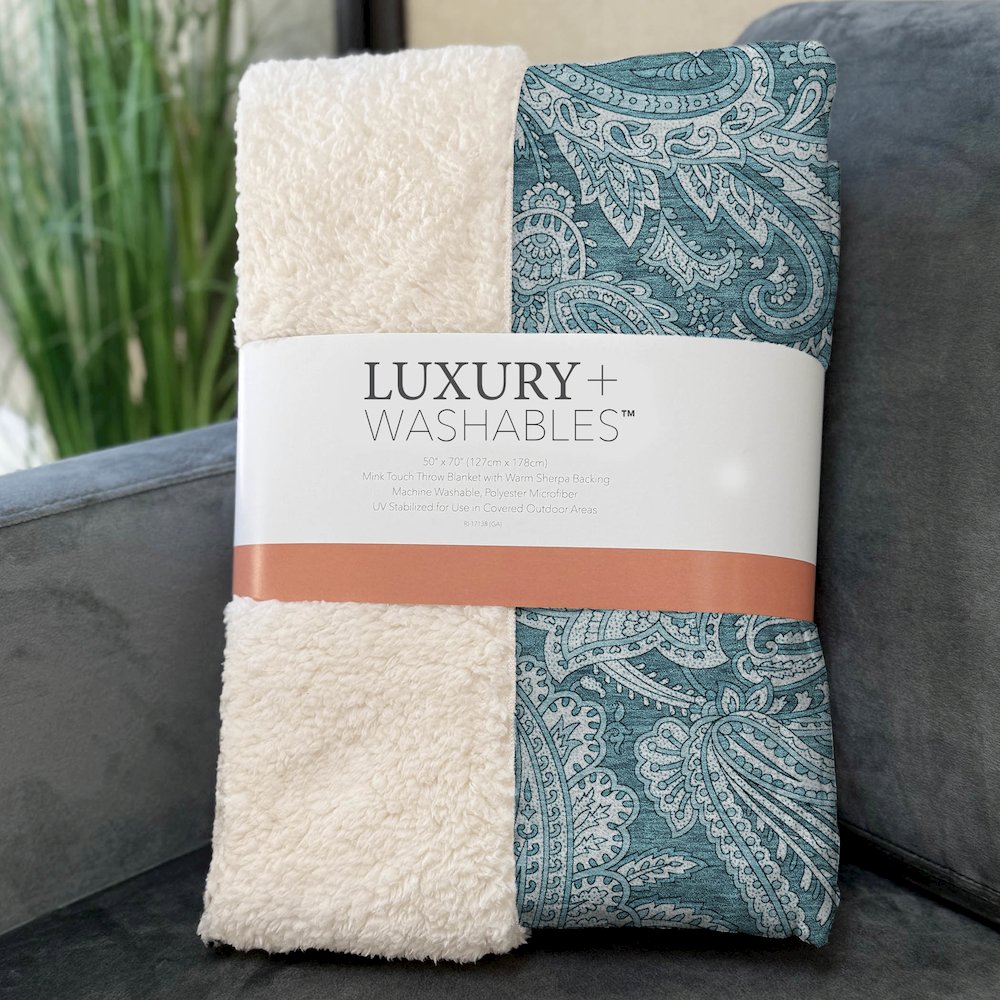 Premium Machine Washable ASB654 Turquoise 50" x 70" Sherpa Throw Blanket. Picture 3