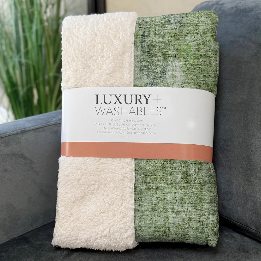 Premium Machine Washable ASB656 Olive 50" x 70" Sherpa Throw Blanket. Picture 3