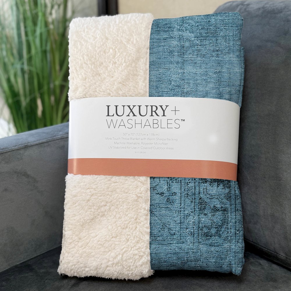 Premium Machine Washable ASB658 Blue 50" x 70" Sherpa Throw Blanket. Picture 3