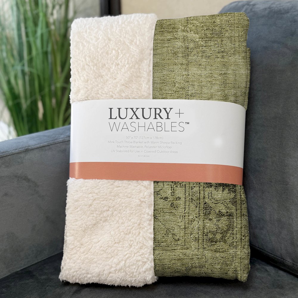 Premium Machine Washable ASB658 Khaki 50" x 70" Sherpa Throw Blanket. Picture 3