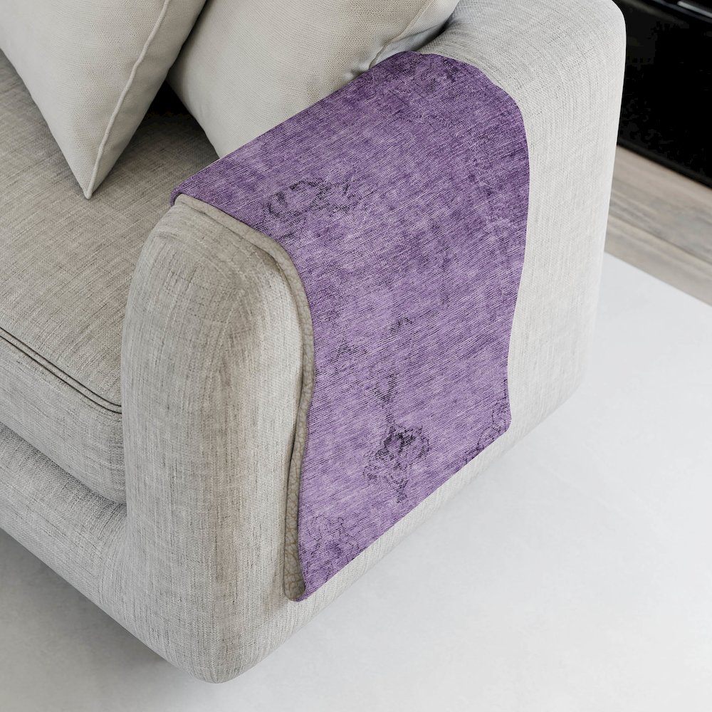 Premium Machine Washable ASB658 Purple 50" x 70" Sherpa Throw Blanket. Picture 4