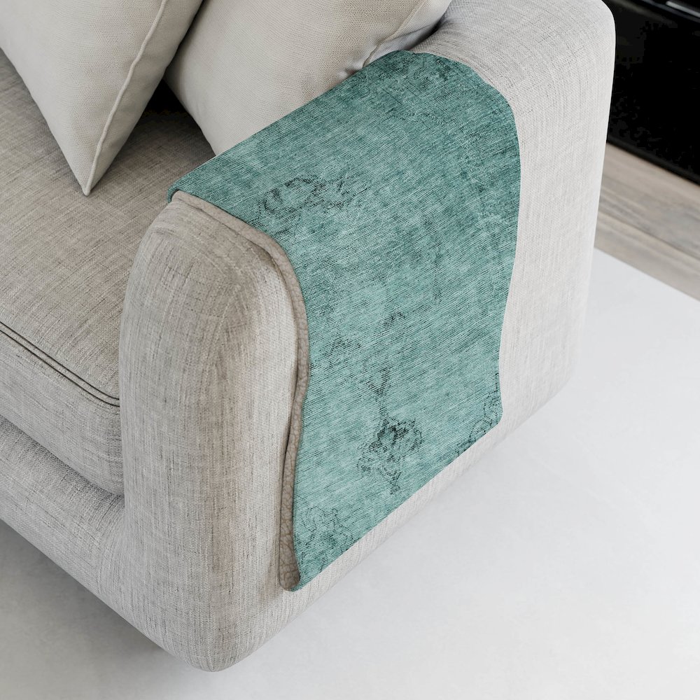 Premium Machine Washable ASB658 Teal 50" x 70" Sherpa Throw Blanket. Picture 4