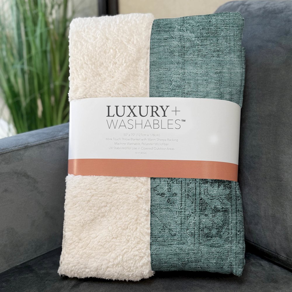 Premium Machine Washable ASB658 Teal 50" x 70" Sherpa Throw Blanket. Picture 3