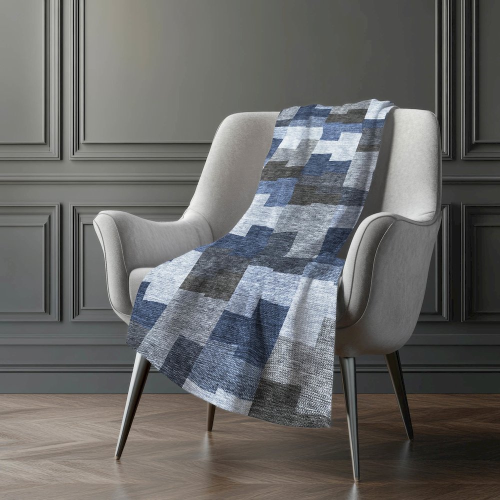 Premium Machine Washable ASB659 Blue 50" x 70" Sherpa Throw Blanket. Picture 5