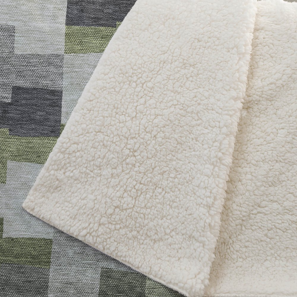 Premium Machine Washable ASB659 Olive 50" x 70" Sherpa Throw Blanket. Picture 2