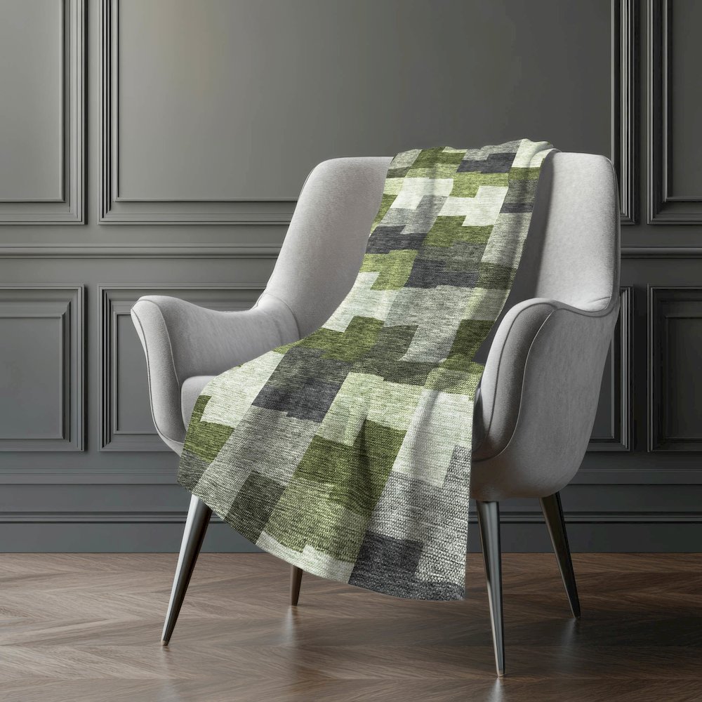 Premium Machine Washable ASB659 Olive 50" x 70" Sherpa Throw Blanket. Picture 5
