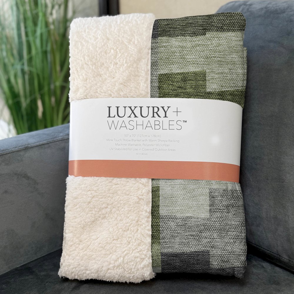 Premium Machine Washable ASB659 Olive 50" x 70" Sherpa Throw Blanket. Picture 3