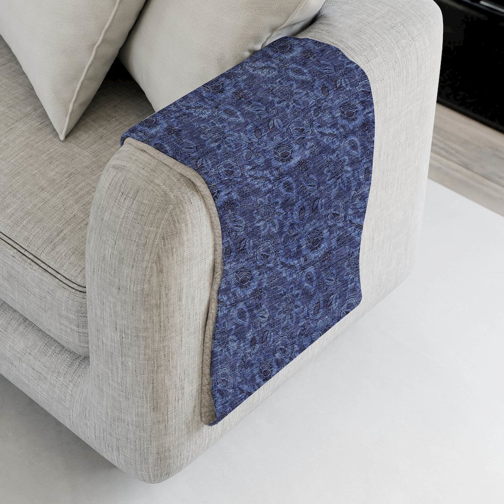 Premium Machine Washable ASB661 Navy 50" x 70" Sherpa Throw Blanket. Picture 4