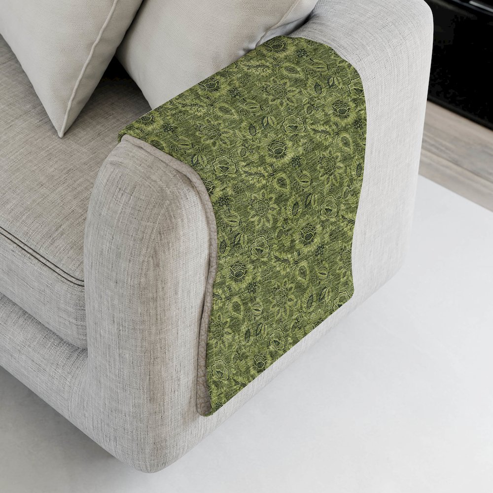 Premium Machine Washable ASB661 Olive 50" x 70" Sherpa Throw Blanket. Picture 4