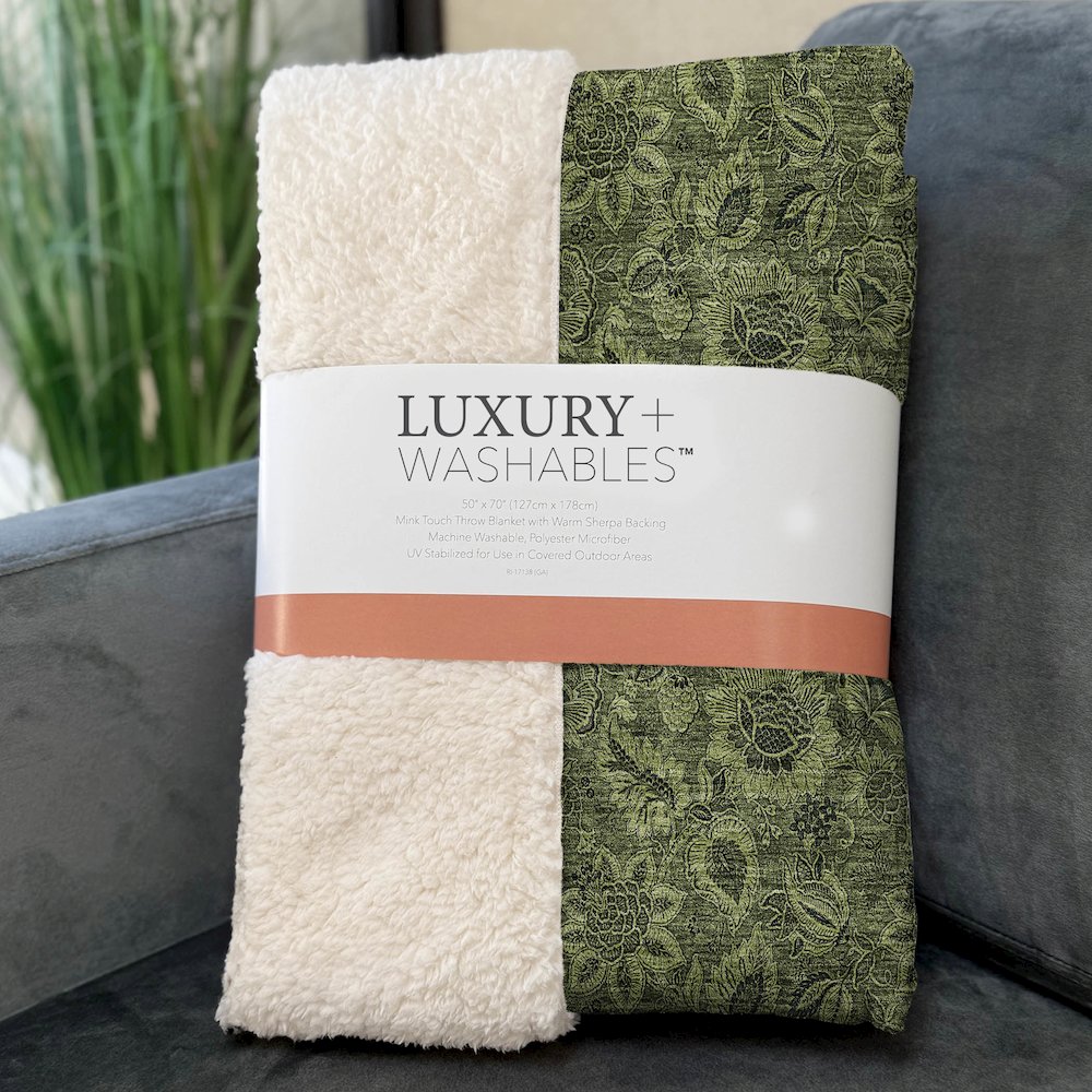 Premium Machine Washable ASB661 Olive 50" x 70" Sherpa Throw Blanket. Picture 3