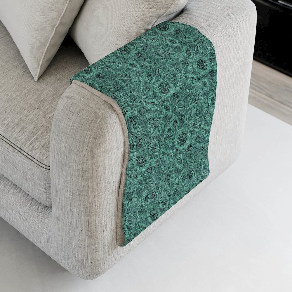 Premium Machine Washable ASB661 Teal 50" x 70" Sherpa Throw Blanket. Picture 4