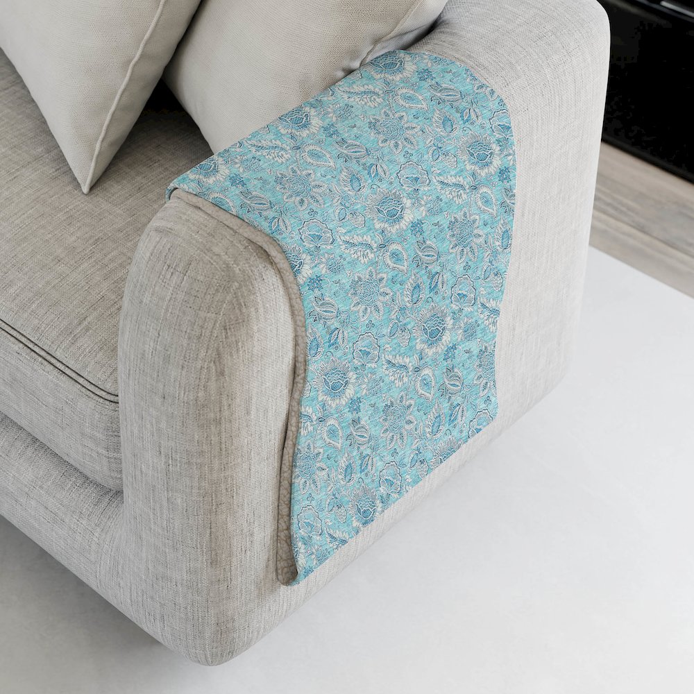 Premium Machine Washable ASB662 Aqua 50" x 70" Sherpa Throw Blanket. Picture 4
