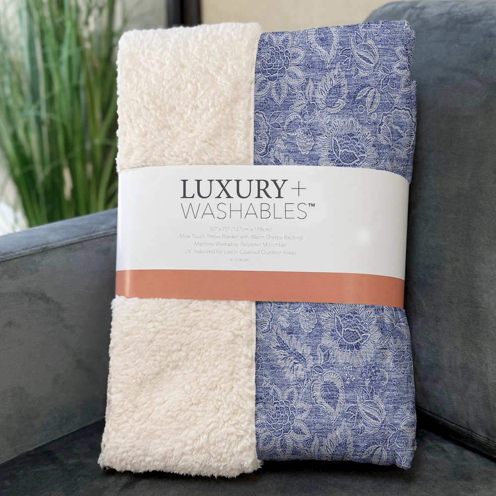 Premium Machine Washable ASB662 Denim 50" x 70" Sherpa Throw Blanket. Picture 3