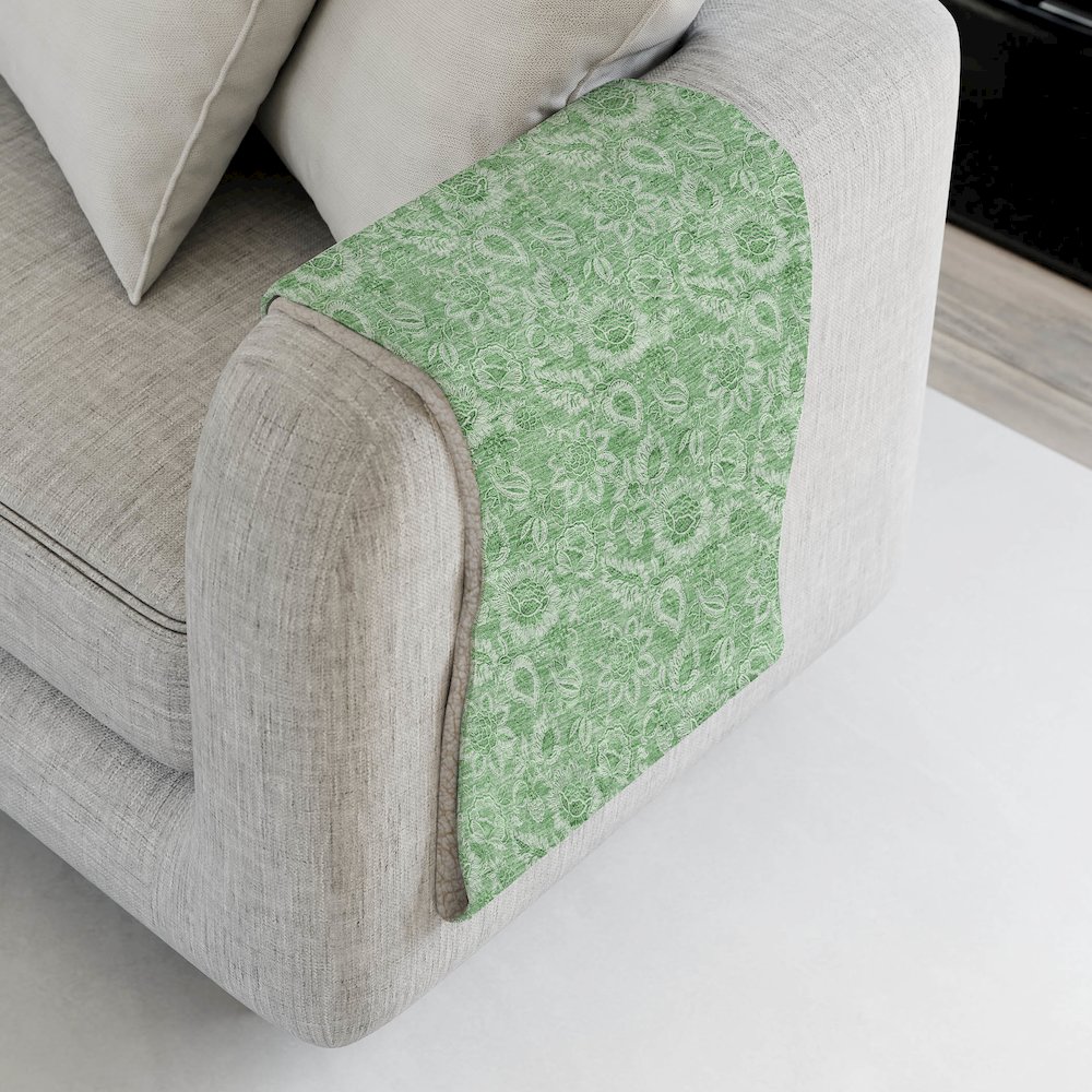 Premium Machine Washable ASB662 Green 50" x 70" Sherpa Throw Blanket. Picture 4