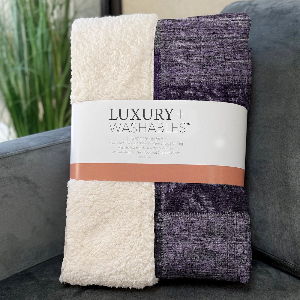 Premium Machine Washable ASB663 Eggplant 50" x 70" Sherpa Throw Blanket. Picture 3