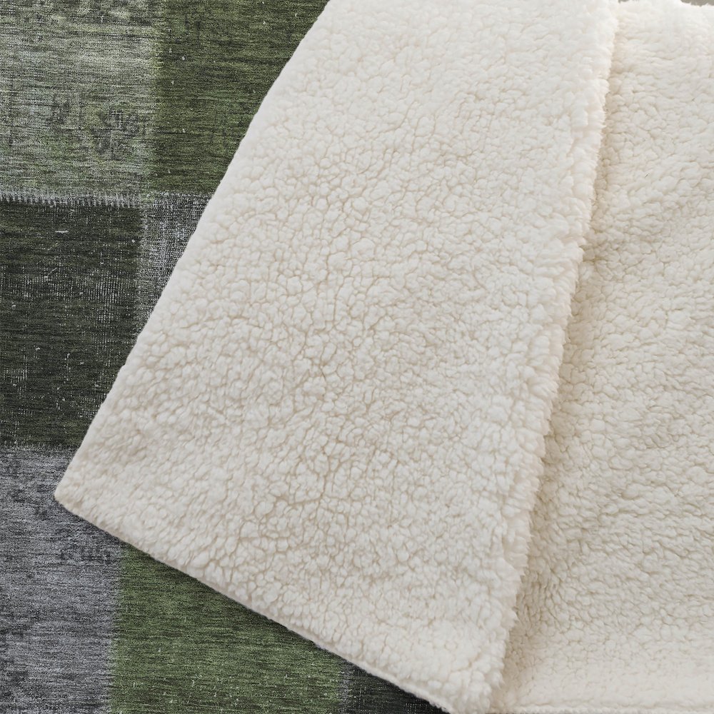 Premium Machine Washable ASB663 Olive 50" x 70" Sherpa Throw Blanket. Picture 2
