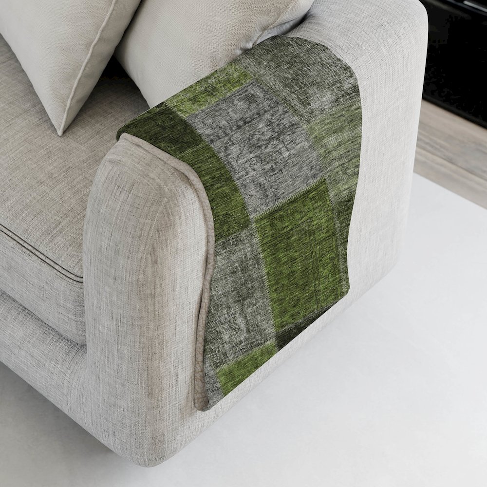 Premium Machine Washable ASB663 Olive 50" x 70" Sherpa Throw Blanket. Picture 4