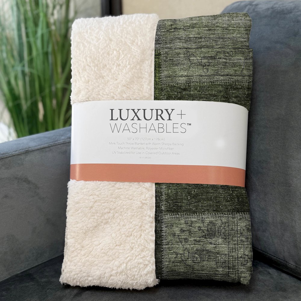 Premium Machine Washable ASB663 Olive 50" x 70" Sherpa Throw Blanket. Picture 3