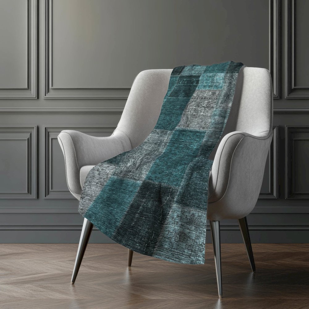 Premium Machine Washable ASB663 Teal 50" x 70" Sherpa Throw Blanket. Picture 5