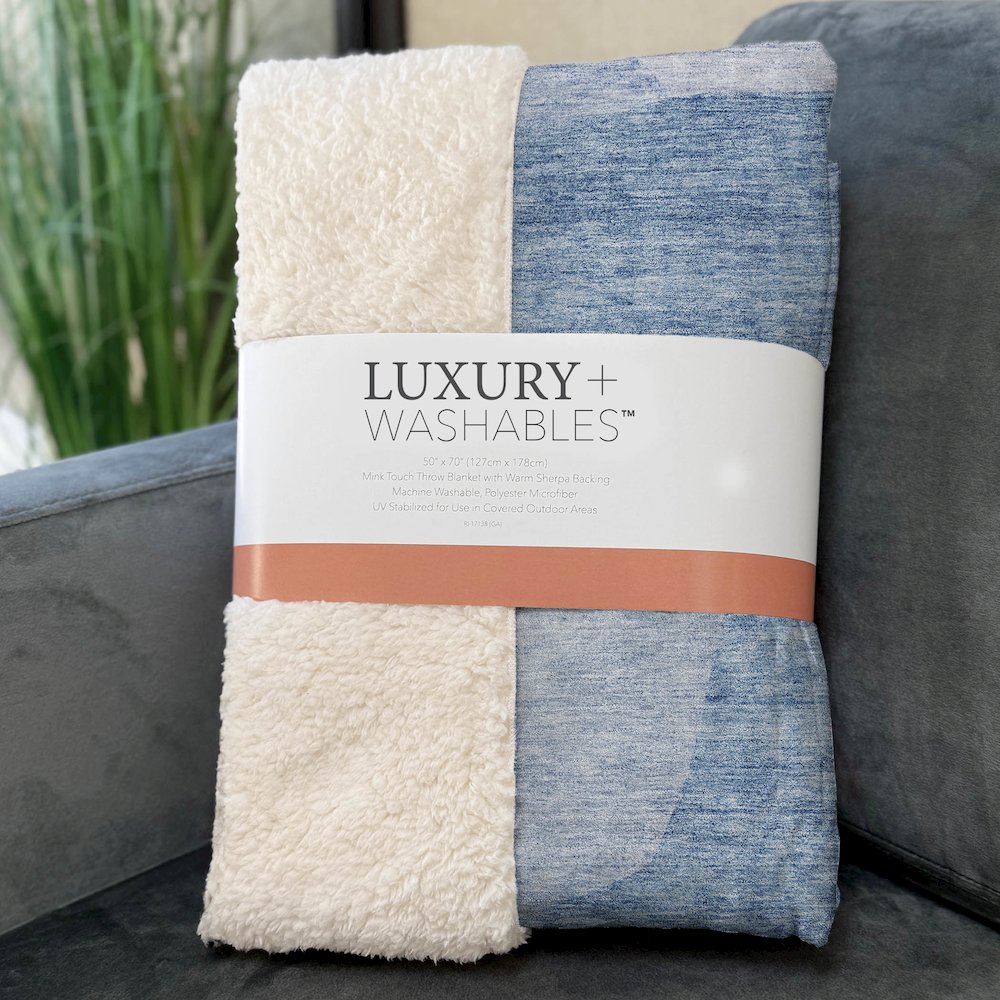 Premium Machine Washable ASB665 Denim 50" x 70" Sherpa Throw Blanket. Picture 3