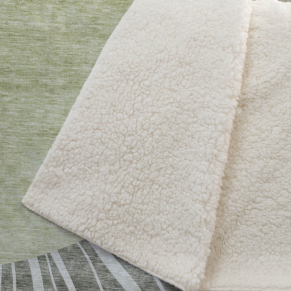 Premium Machine Washable ASB668 Olive 50" x 70" Sherpa Throw Blanket. Picture 2