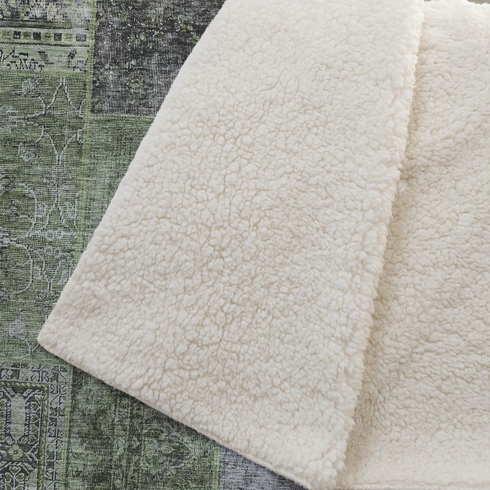 Premium Machine Washable ASB669 Olive 50" x 70" Sherpa Throw Blanket. Picture 2