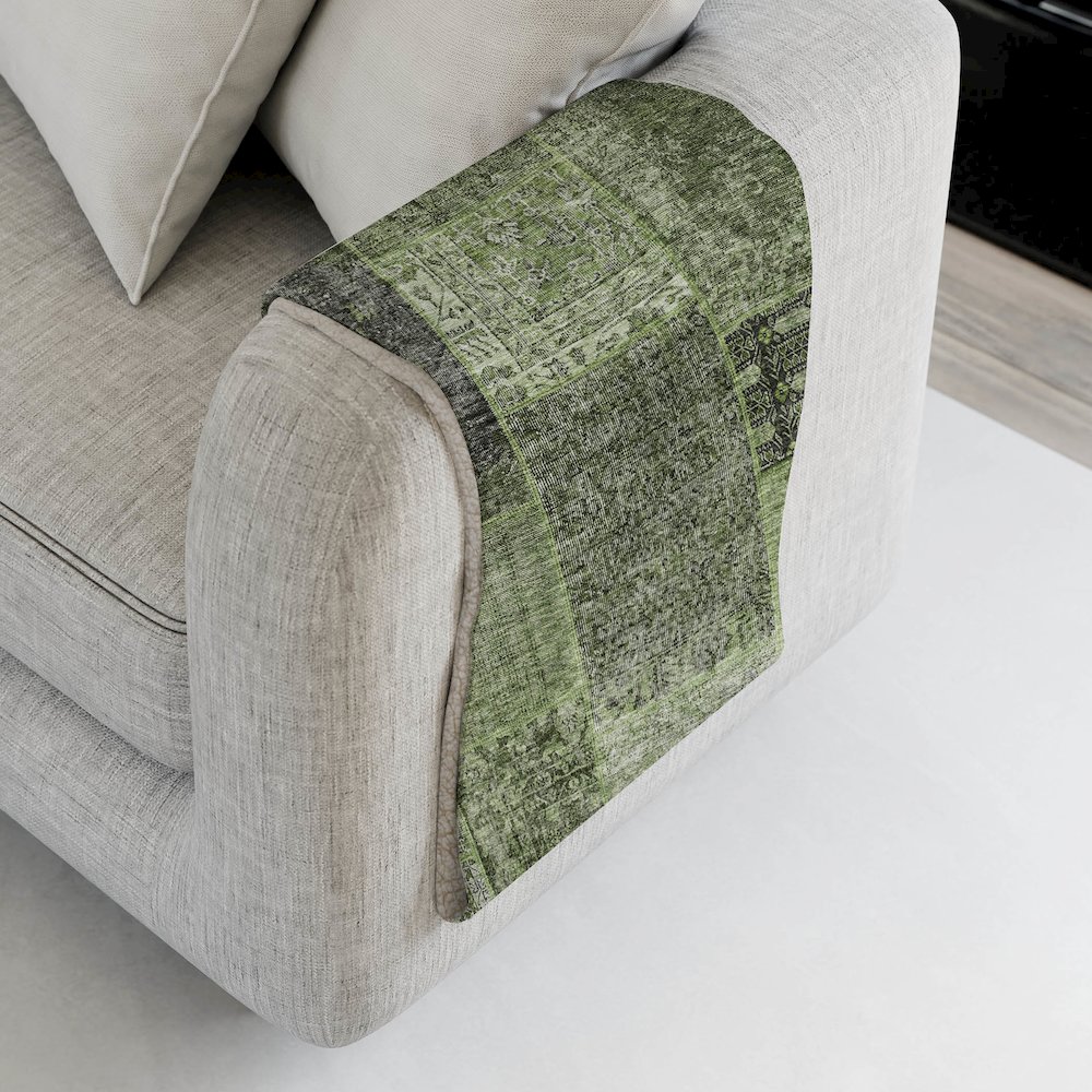 Premium Machine Washable ASB669 Olive 50" x 70" Sherpa Throw Blanket. Picture 4