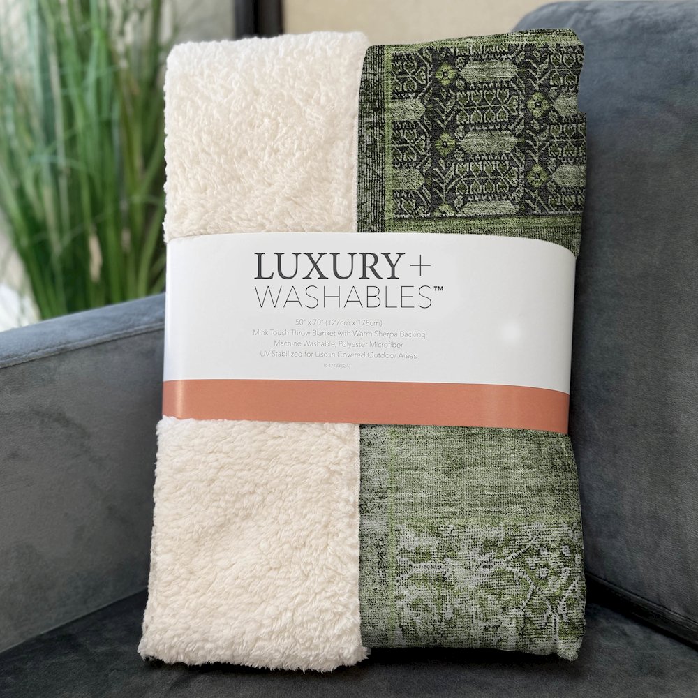 Premium Machine Washable ASB669 Olive 50" x 70" Sherpa Throw Blanket. Picture 3