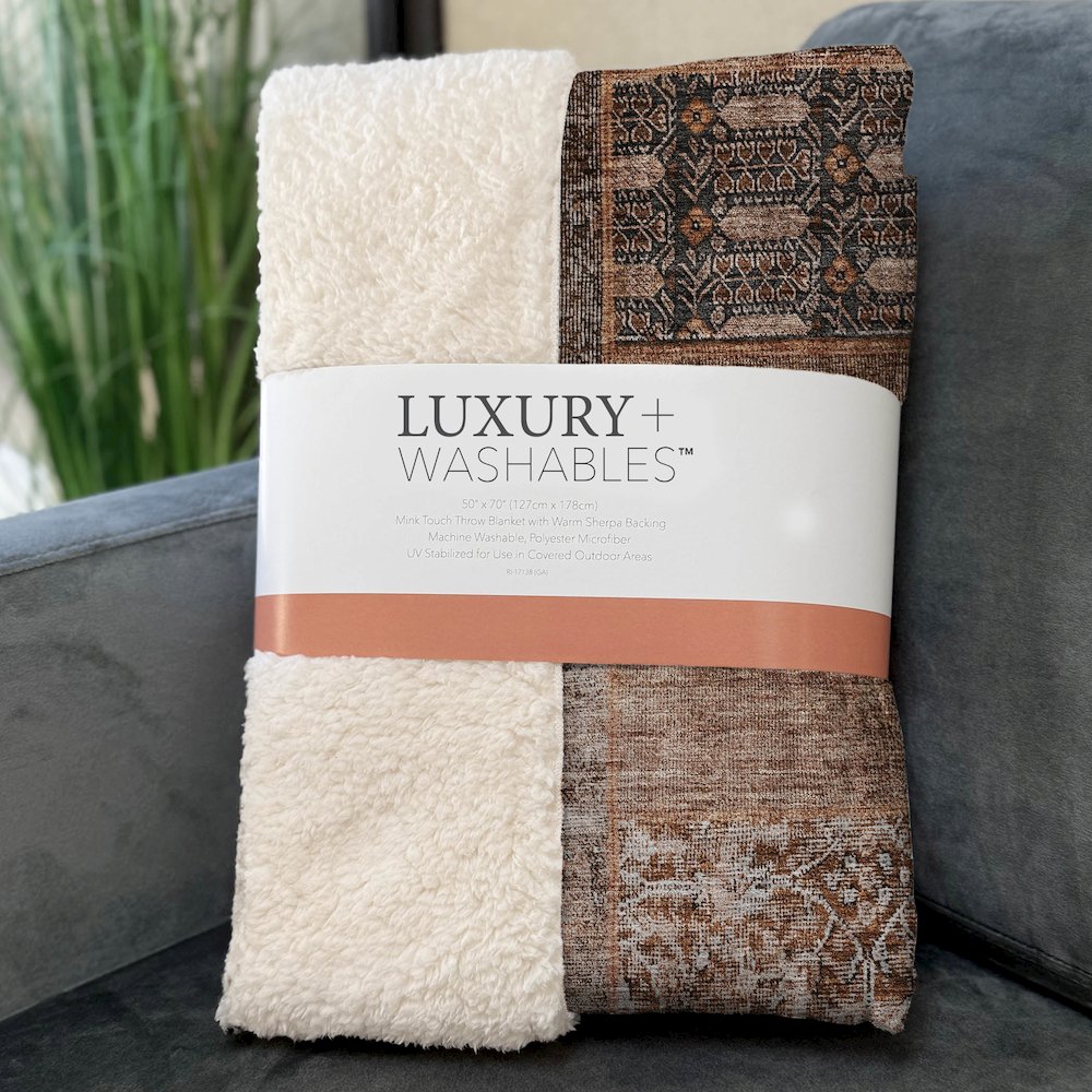 Premium Machine Washable ASB669 Terracotta 50" x 70" Sherpa Throw Blanket. Picture 3