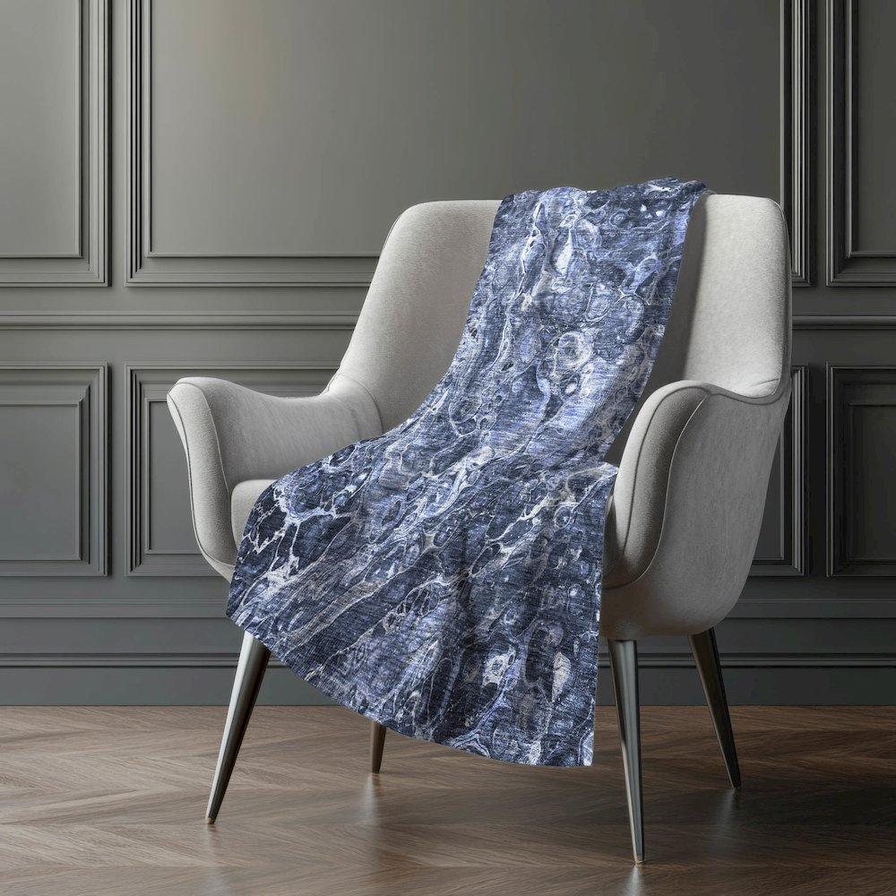Premium Machine Washable ASB670 Navy 50" x 70" Sherpa Throw Blanket. Picture 5