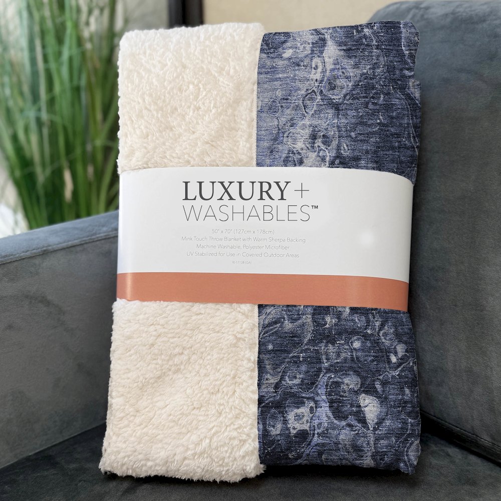 Premium Machine Washable ASB670 Navy 50" x 70" Sherpa Throw Blanket. Picture 3