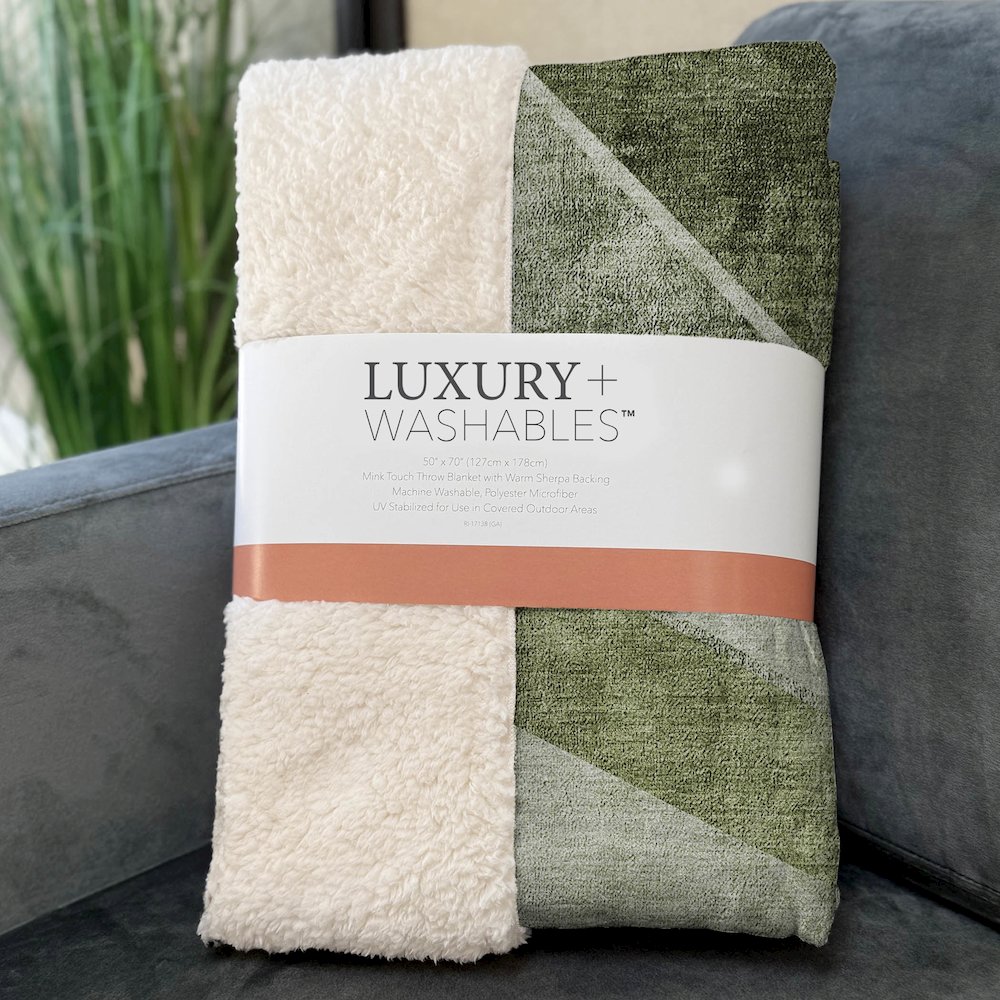Premium Machine Washable ASB671 Olive 50" x 70" Sherpa Throw Blanket. Picture 3