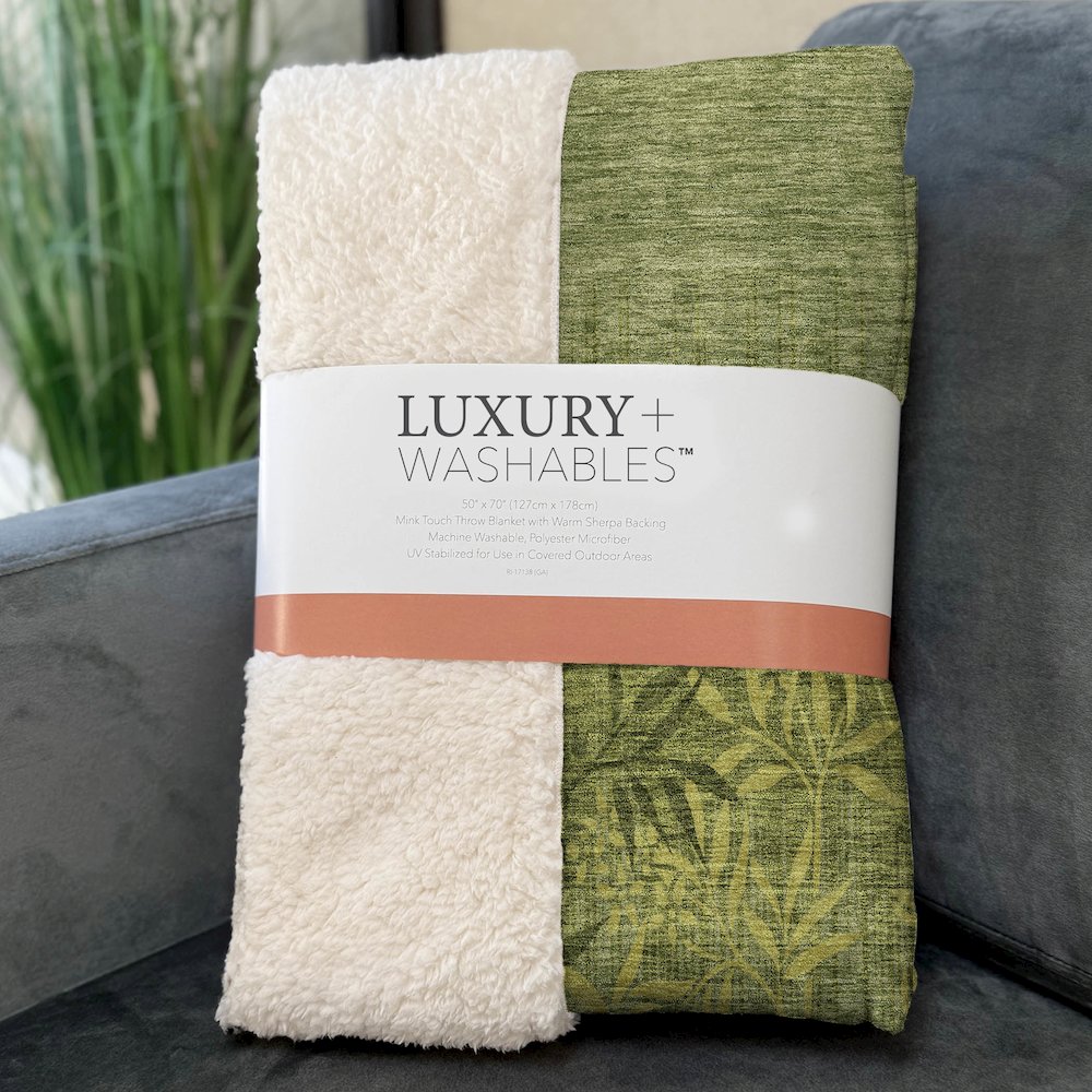 Premium Machine Washable ASB673 Olive 50" x 70" Sherpa Throw Blanket. Picture 3