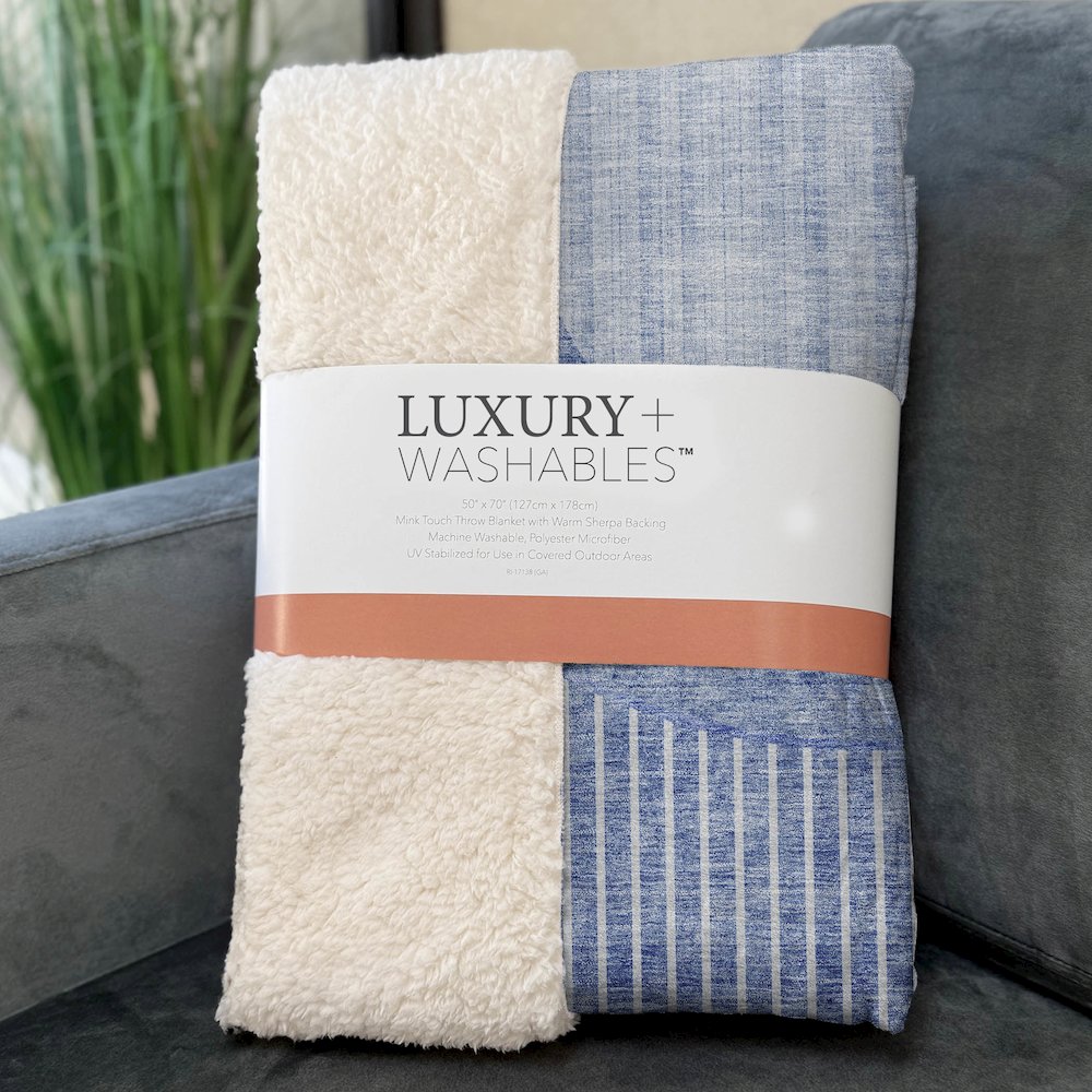 Premium Machine Washable ASB676 Blue 50" x 70" Sherpa Throw Blanket. Picture 3