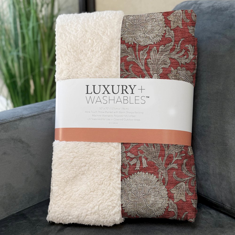 Premium Machine Washable ASB677 Red 50" x 70" Sherpa Throw Blanket. Picture 3