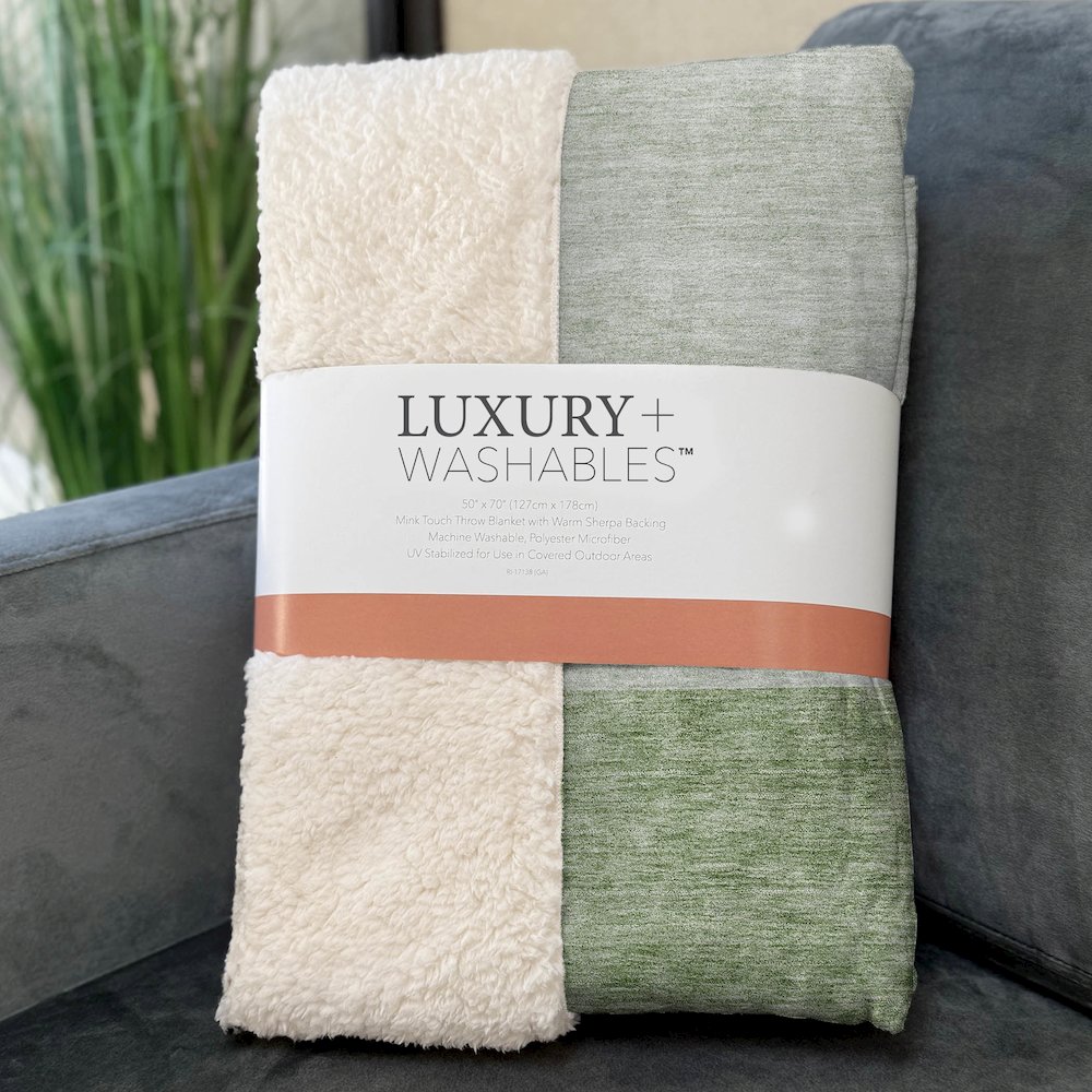 Premium Machine Washable ASB678 Olive 50" x 70" Sherpa Throw Blanket. Picture 3