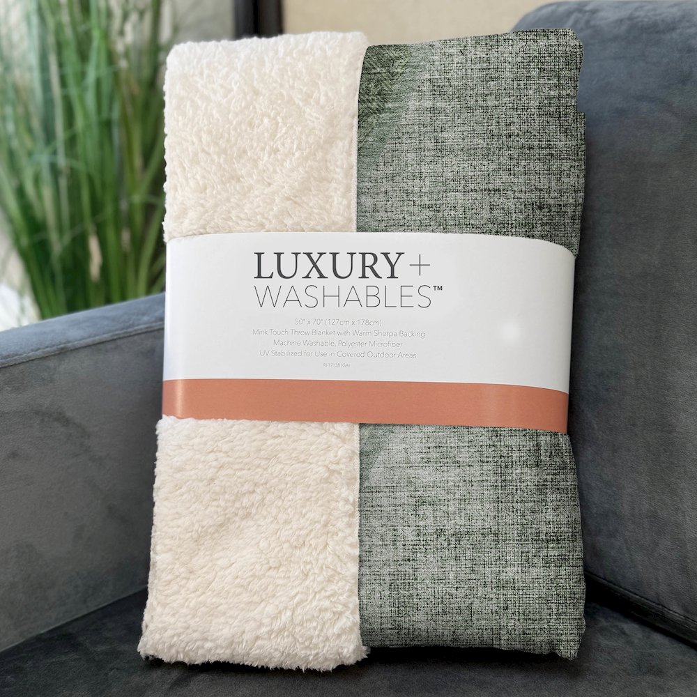 Premium Machine Washable ASB679 Olive 50" x 70" Sherpa Throw Blanket. Picture 3