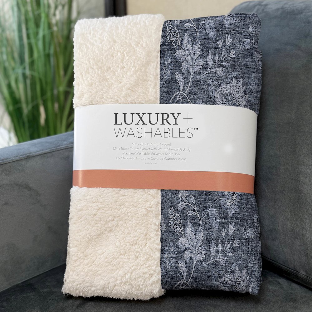 Premium Machine Washable ASB680 Blue 50" x 70" Sherpa Throw Blanket. Picture 3