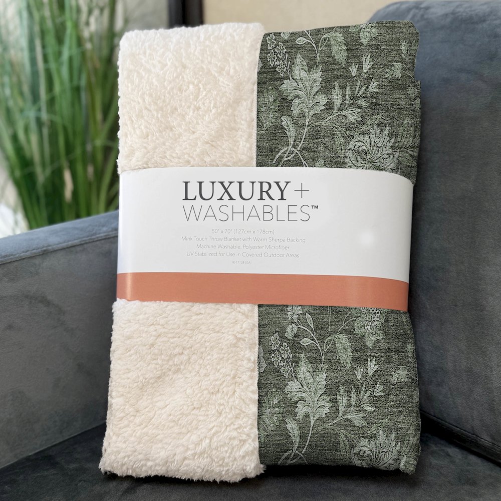 Premium Machine Washable ASB680 Olive 50" x 70" Sherpa Throw Blanket. Picture 3