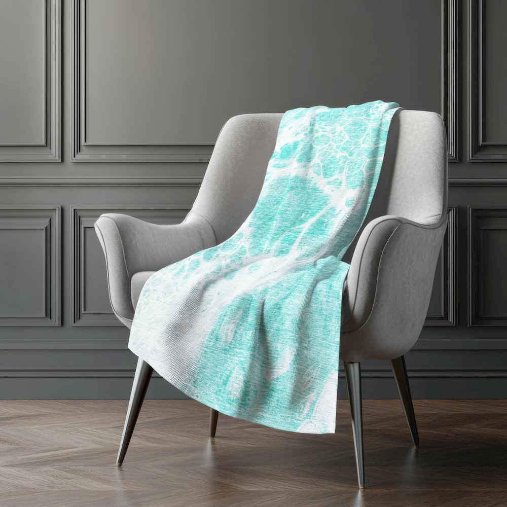 Premium Machine Washable ASB682 Aqua 50" x 70" Sherpa Throw Blanket. Picture 5