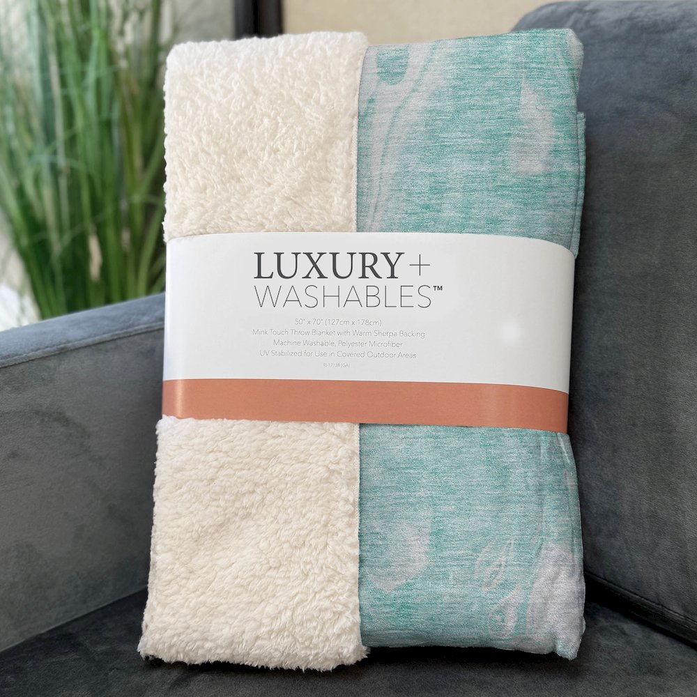 Premium Machine Washable ASB682 Aqua 50" x 70" Sherpa Throw Blanket. Picture 3