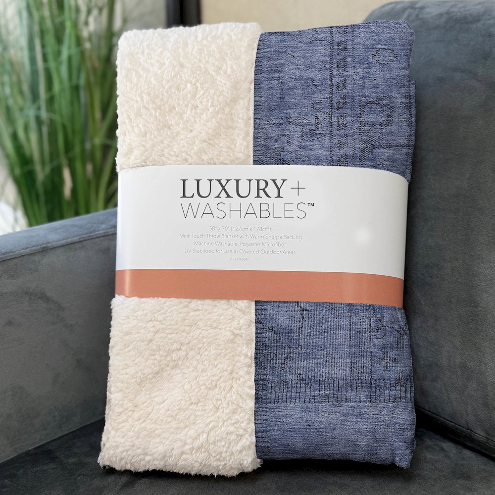 Premium Machine Washable ASB685 Blue 50" x 70" Sherpa Throw Blanket. Picture 3