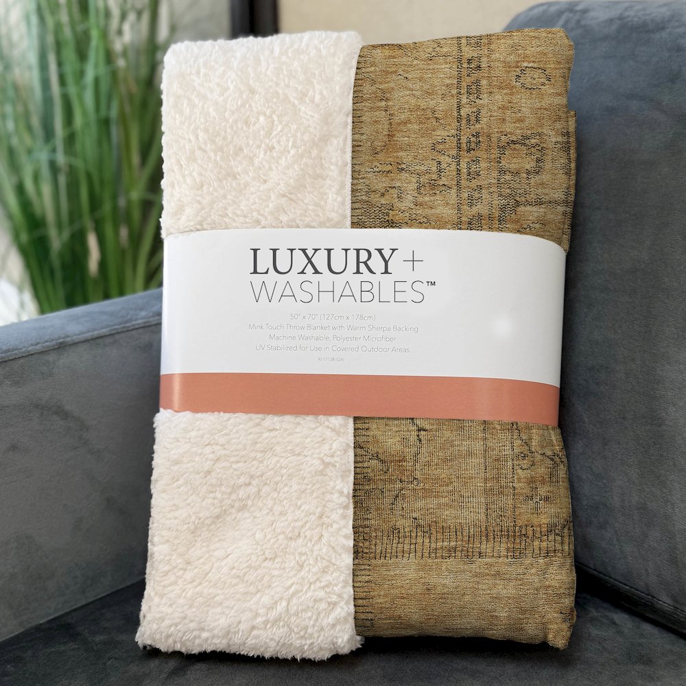 Premium Machine Washable ASB685 Copper 50" x 70" Sherpa Throw Blanket. Picture 3