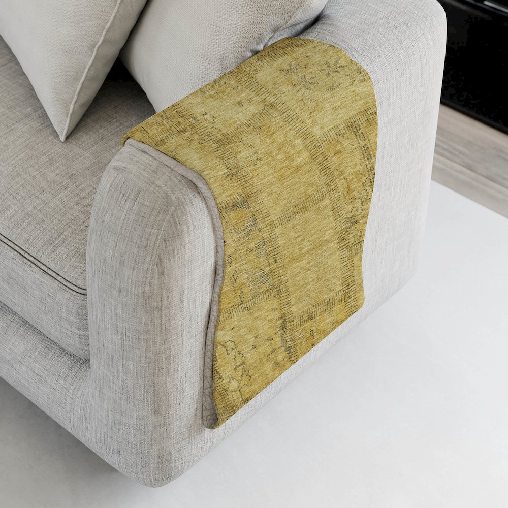 Premium Machine Washable ASB685 Gold 50" x 70" Sherpa Throw Blanket. Picture 4
