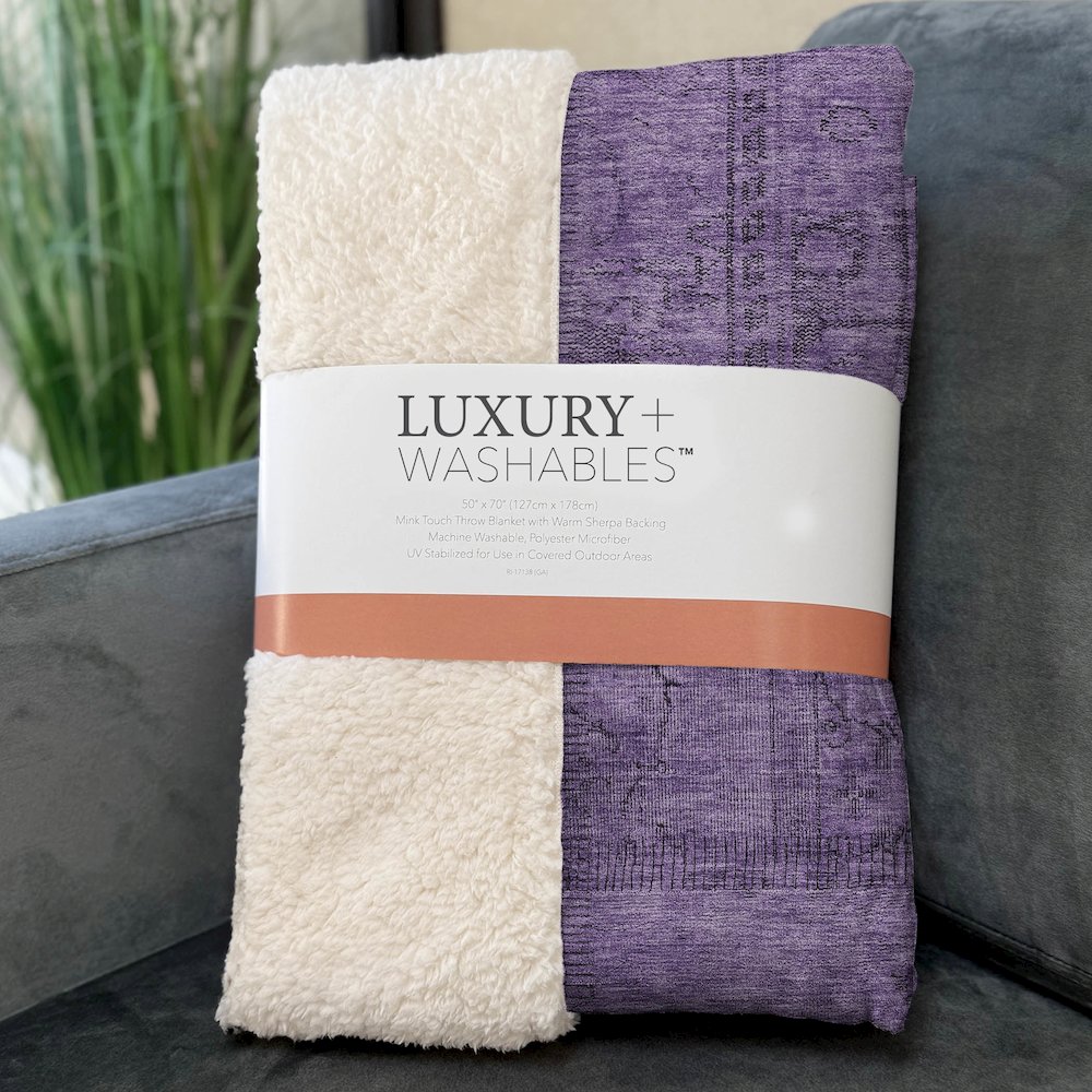 Premium Machine Washable ASB685 Purple 50" x 70" Sherpa Throw Blanket. Picture 3