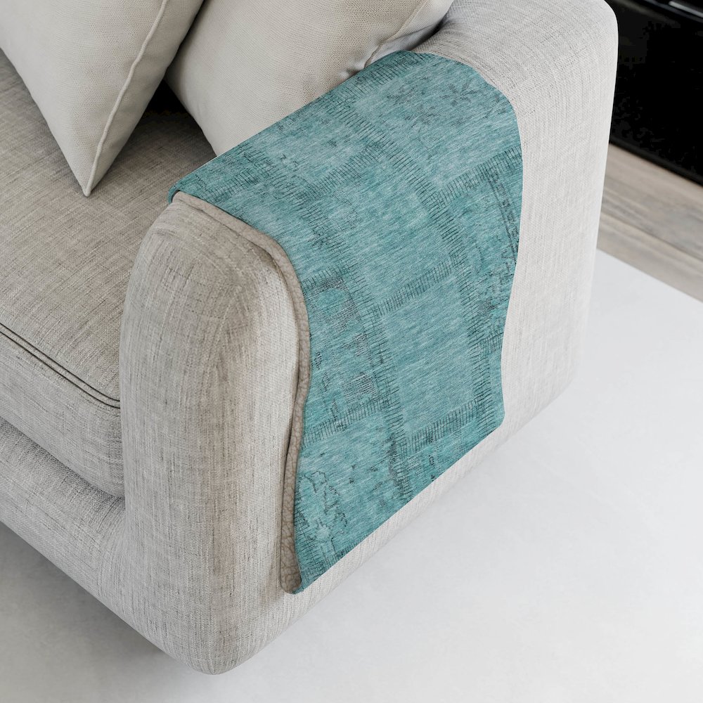 Premium Machine Washable ASB685 Teal 50" x 70" Sherpa Throw Blanket. Picture 4