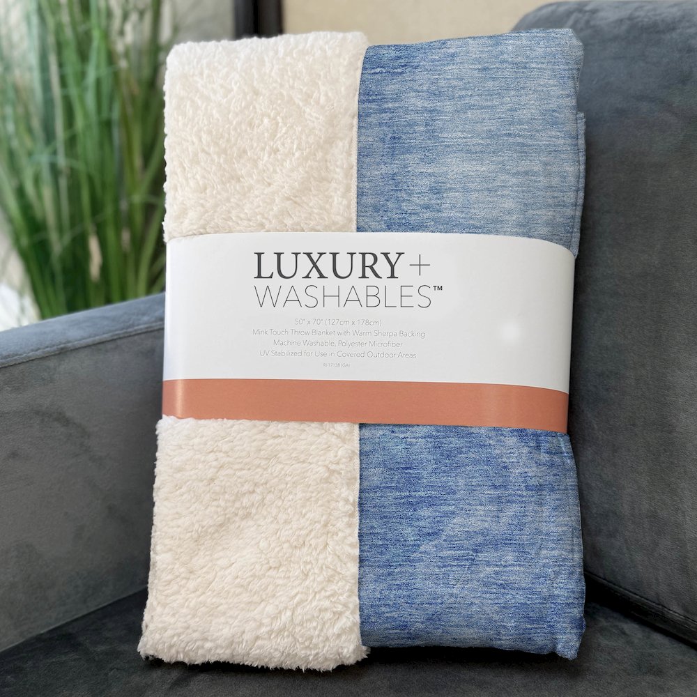 Premium Machine Washable ASB688 Blue 50" x 70" Sherpa Throw Blanket. Picture 3